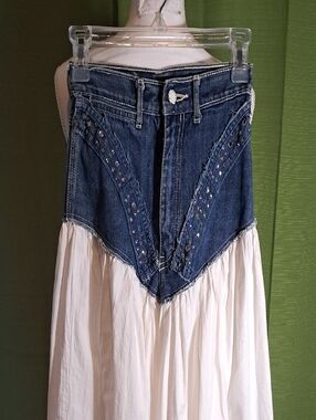 Denim Waist Panel Maxi Skirt with White Cotton Skirt, Size Marked 5/6